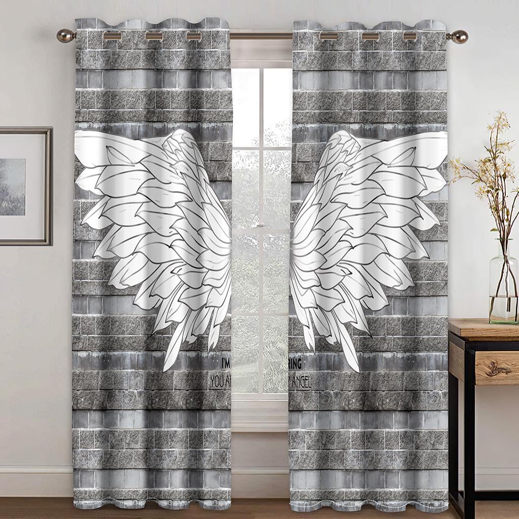 3D Modern Angel Wings Black & White Sunshade Curtains 2 Panels Deluxe Living Room Bedroom Balcony Kitchen Decor