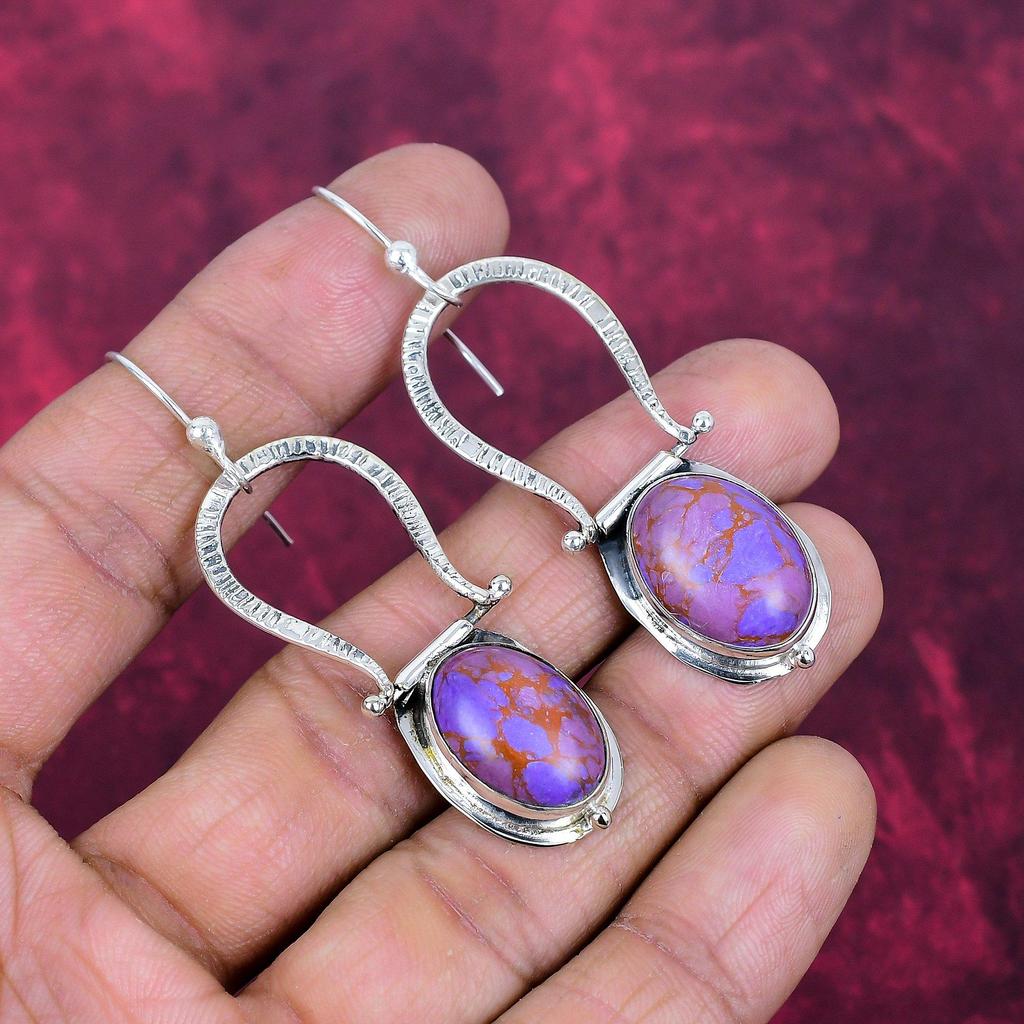 Purple Copper Turquoise Jewelry, 925 Solid Sterling Silver Earrings Jewelry, Handmade Earrings Gemstone Jewelry For Women