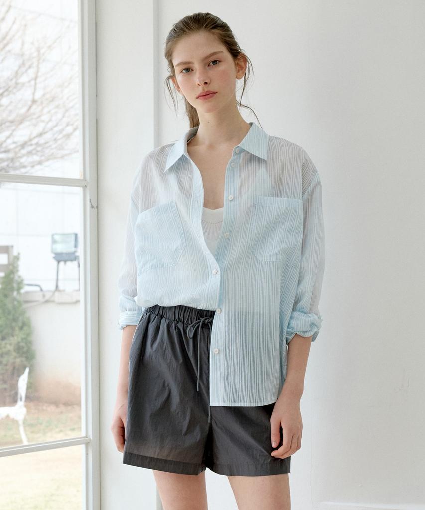 Ollibeudeollibeu Big Pocket Sheer Stripe Shirt Ow6Mb4090