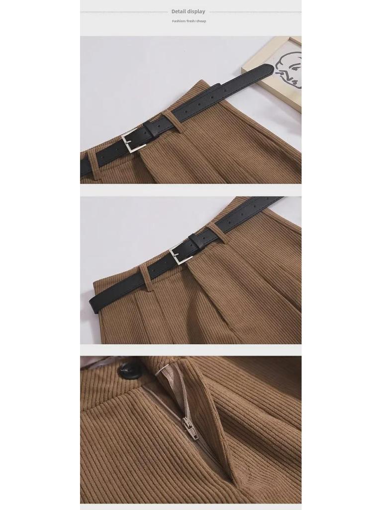 Damen Cord Hohe Taille Plissee A-Linien Shorts für Herbst/Winter 2024