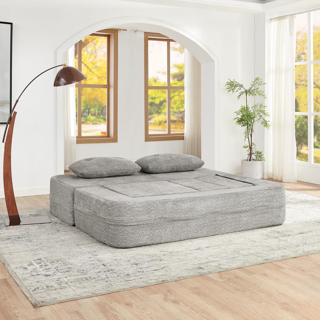 Modular Cloud Sofa with Armchair, Foldable Sleeper, Guest Bed & Floor Sofa, Convertible Sofa with Pockets for Phone and Remote Control, Light Gray