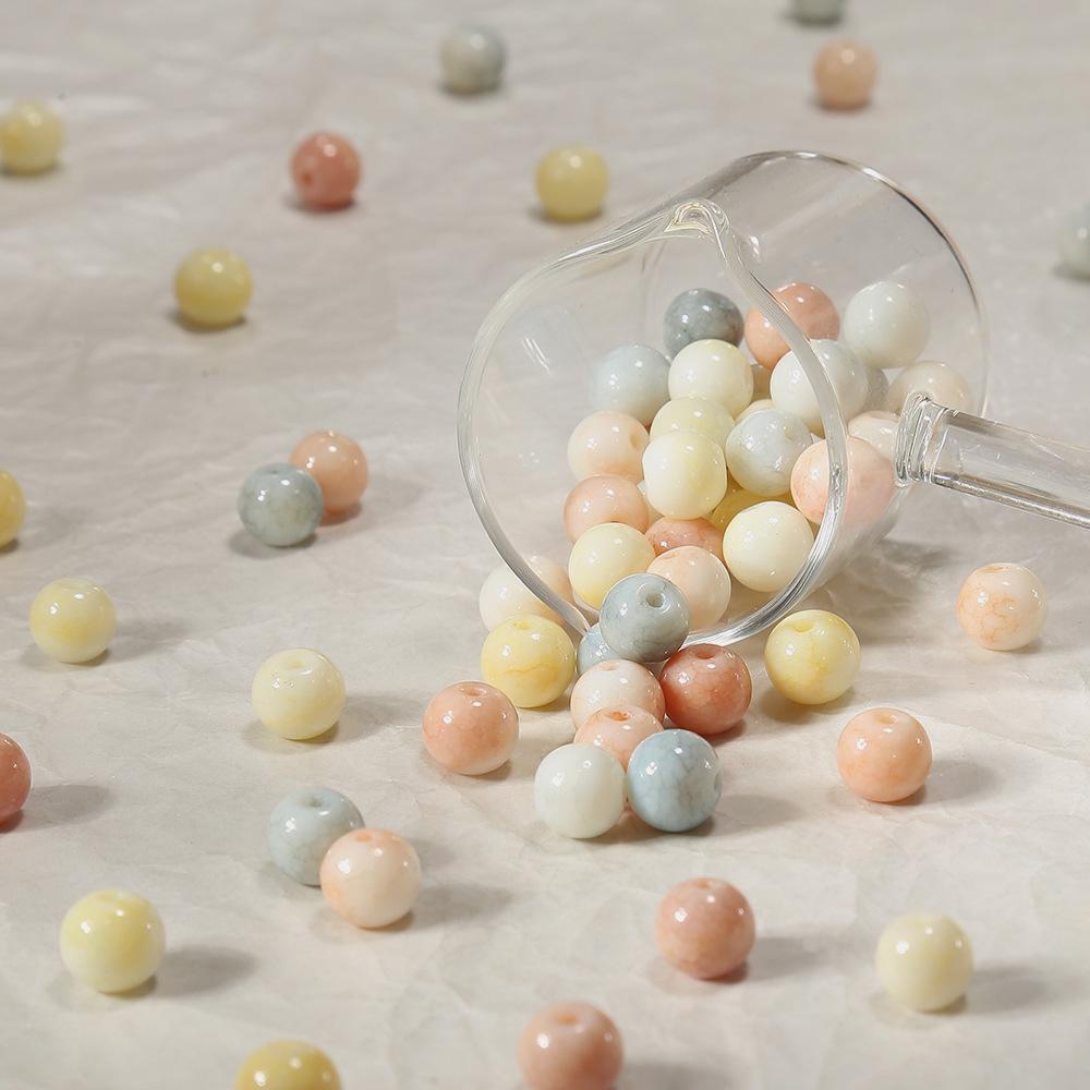 100pcs 8mm Pastoral Oil Painting Imitation Ceramic Glass Jade Crushed Beads for DIY Handmade Bracelets and Loose Beading