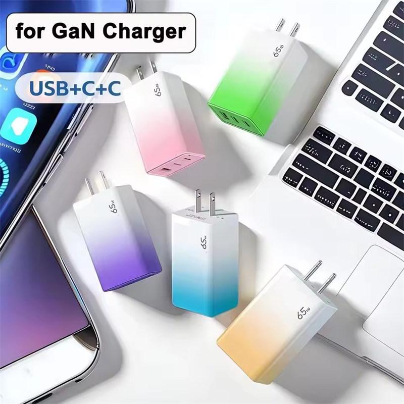 USB Type C Charger With Gradient Shell 65W Fast Charging 3-Port USB-C USB-A Adapter Plug For EU/US For iPhone