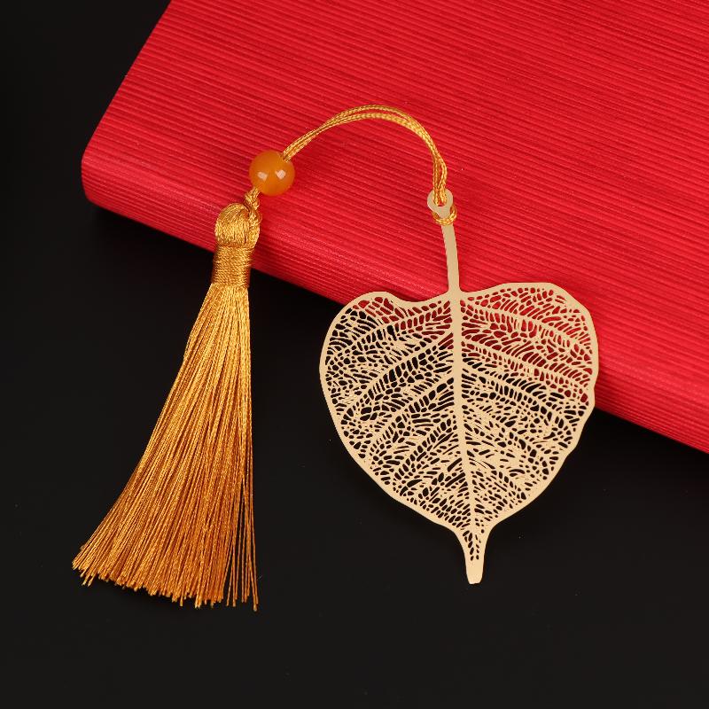 Chinese Style Stationery Retro Metal Bookmarks Hollow Ginkgo Biloba Maple Leaf Lotus Vein Book Marks Gifts