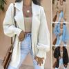 Women Suit Coat Suit Lapel Long Sleeve Solid Color Knitting Coat with Pockets Loose Fit Single Button Sweater Coat