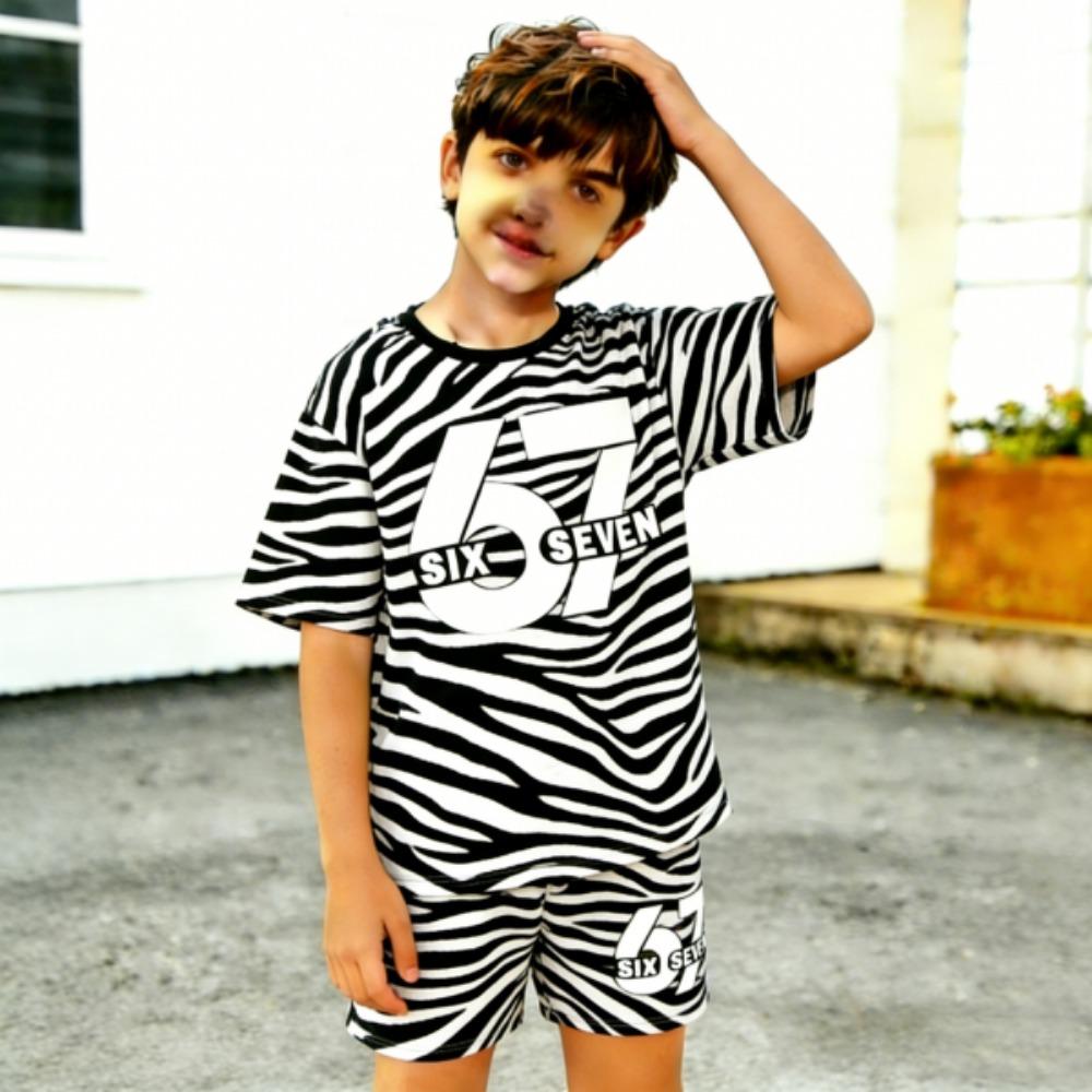 Zebra Stripes Leopard 67 Printed Men's T-shirt and Shorts 2 Piece Set Summer Casual Outfit for Men's and Women's Clothing Top