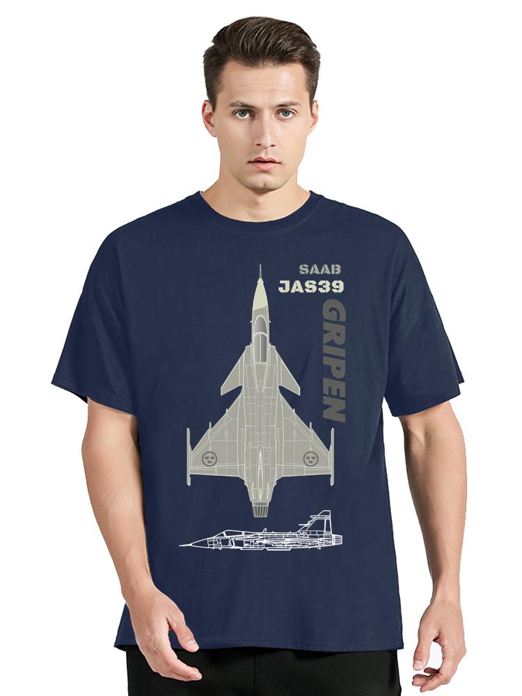 

Футболка з принтом винищувача Saab JAS 39 Gripen на тему штурмових літаків Бавовна Чоловічий одяг Круглий виріз Топи Футболка Модна Повсякденна Футболка Футболки 3XL