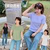 Large Size Women's Front Shoulder Short-sleeved T-shirt Spring New Fat Sister Loose Inner Crew Neck Top 120141
