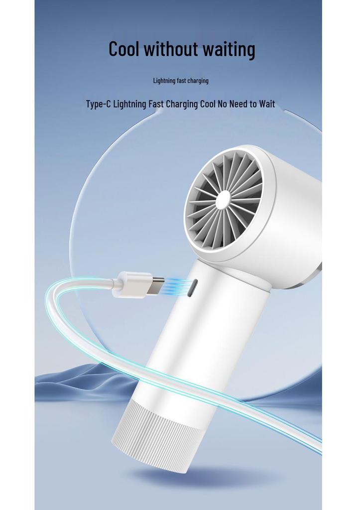 Compact Silent Handheld Fan with Long Battery & Powerful Speed, includes Ice Pack.