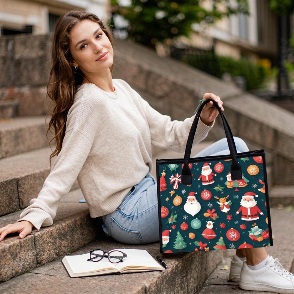 Christmas Print Large Tote Bag Holiday Stylish Shoulder Bag Casual Daily Handbag