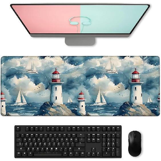 Floral & Butterfly Gaming Mouse Pad, Large Soft Purple Flower Desk Mat for Keyboard Computer Laptop, Non-Slip Rubber Base Extended Desktop Mousepad