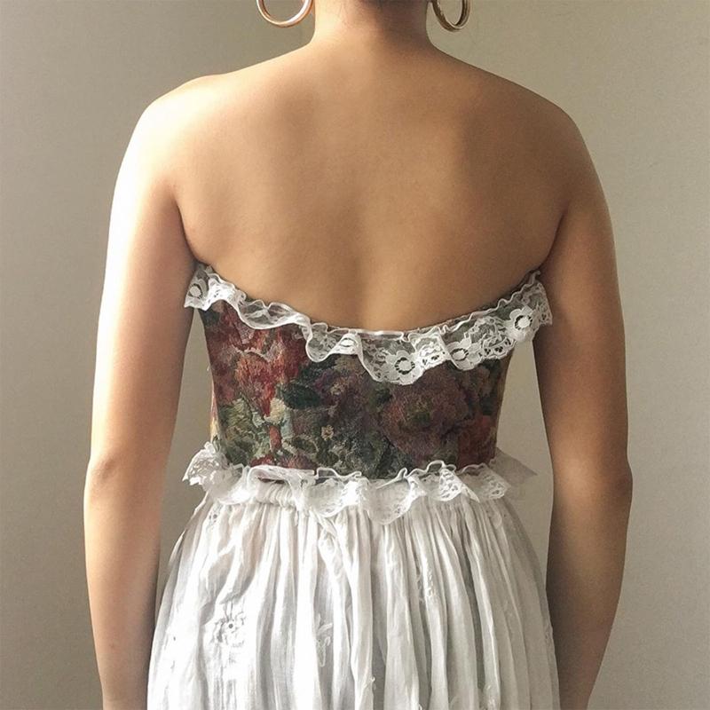 Vintage Floral Corset Vest Push Up Crop Tops Bustier Corset Top Lace Up Corset Top Strapless Bodice Corset Top