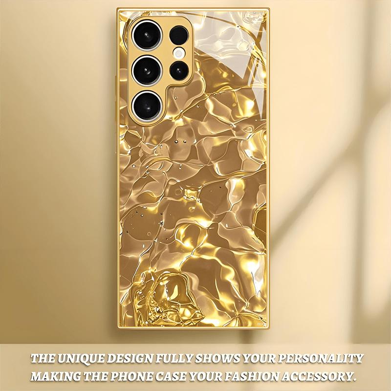 Electroplated Gold Phone Case for Samsung Galaxy S26 S25 S24 S23 S22 Ultra Plus, Made of Tempered Glass with Gold Pattern.