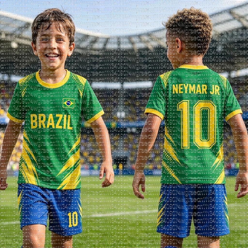 2026 Special NO.10 Neymar Fan Football Jersey Tee Shorts Set Kids Brazil Fans Shirt and Shorts,Single Top Available,2 Piece Set