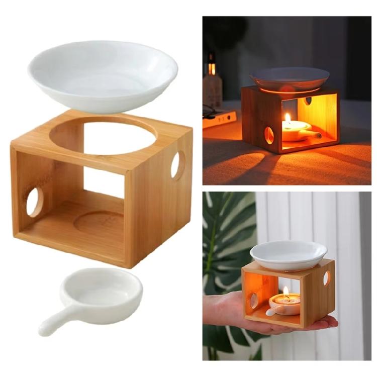 Elegant Wood Oil Warmer Diffuser Holder With Removable Ceramic Bowl For Easy Cleaning And Maintenance