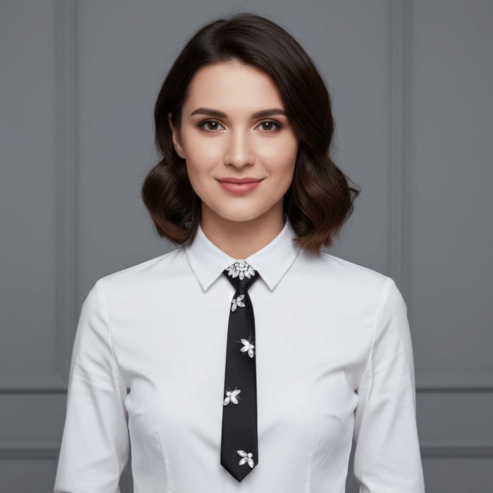 Black Rhinestones Tie Academic Style Decoration Shirt Tie Temperament Long Necktie  Students