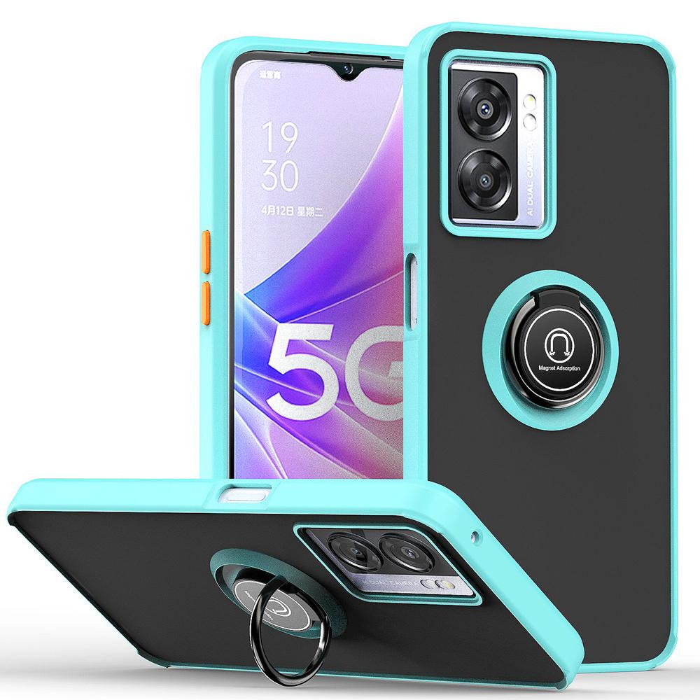 KEYSION Fashion Matte Case for OPPO A77 5G Transparent Shockproof Ring Stand Phone Back Cover for Realme Q5i V23 5G Narzo 50 5G