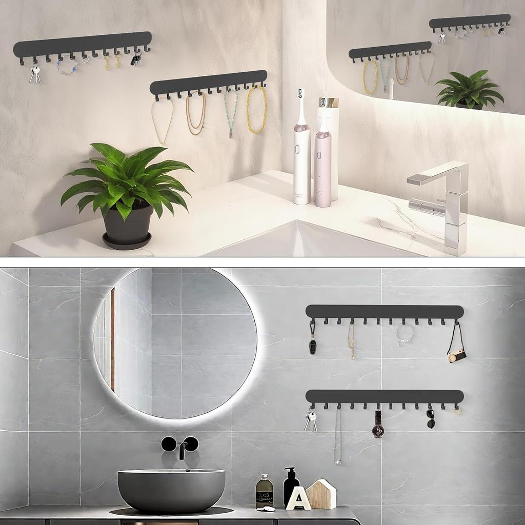 Halskettenhalter - Hängender Schmuckorganizer, Selbstklebend an der Wand montierbar für Halsketten, Armbänder, Schwarz