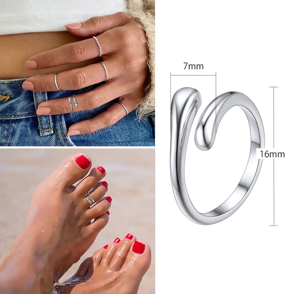 ChicSilver Sterling Silber 925 Zehenring für Damen, Niedlich, Einheitsgröße, Tropfenmuster, Midi-Ring, Hawaiianischer Schmuck