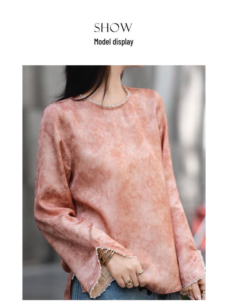 Elegantes Chinesisches Jacquard-Oberteil - Damen-Dunkelmuster Perlenhemd, Frühjahrskollektion 2026