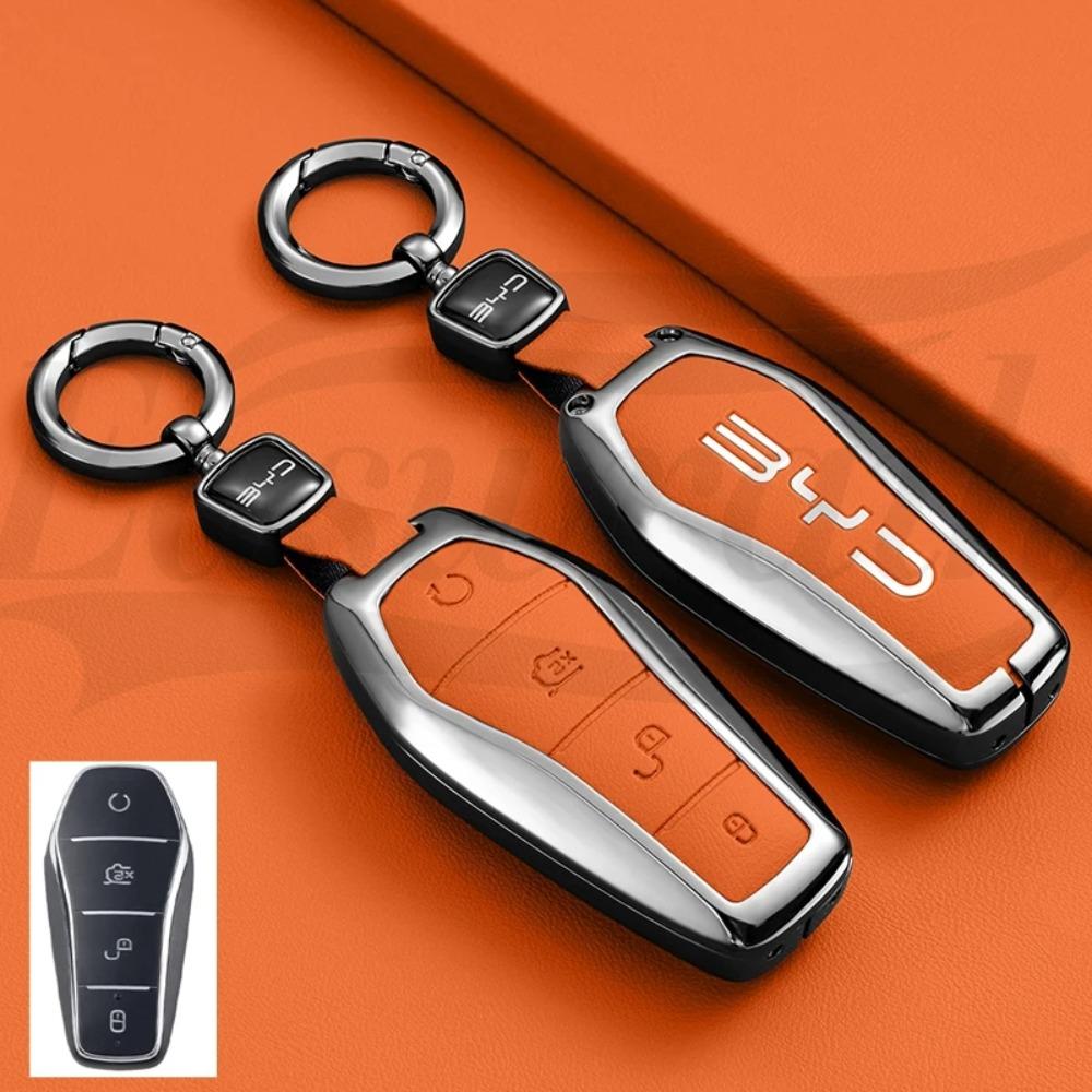 Car Zinc Alloy Leather Key Case Cover for BYD Song Plus Atto Han EV Tang DM Qin Seal Dolphin Key Bag Pouch Wallet Organizer