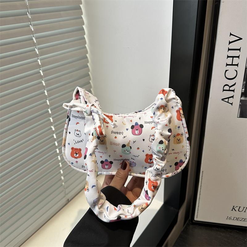 Pleated and beautiful armpit bag, new fresh and versatile high-end handbag, fashionable printed portable shoulder bag