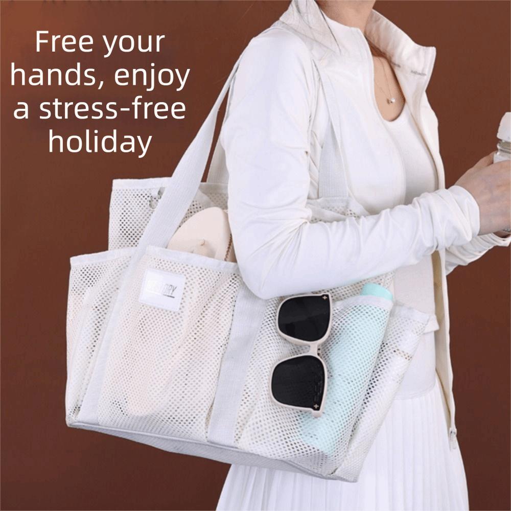 Internal Compartments Mesh Beach Bag Multi Functional Pockets Mesh Shower Bag  Pool Use