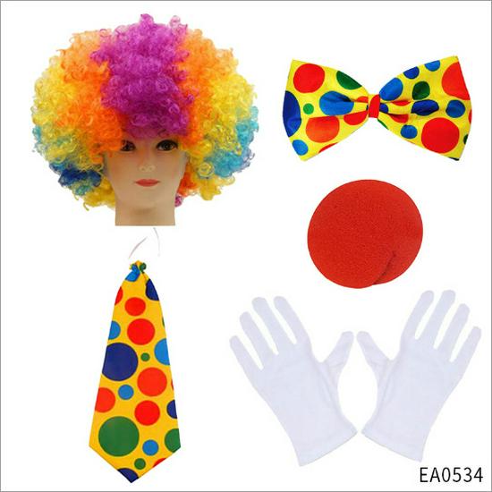 Colorful Clown Polka Dot Costume Set with Nose, Hat, Wig, Bow Tie, and Magic Props.