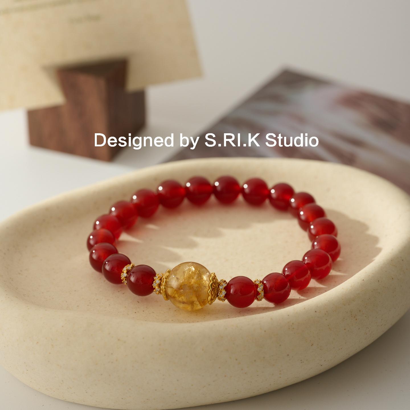 

Shilijian Red Sea Lily Artistic New Chinese Style Natural Stone Agate Bracelet Versatile Ancient Style National Style Bracelet Red agate+Citrine