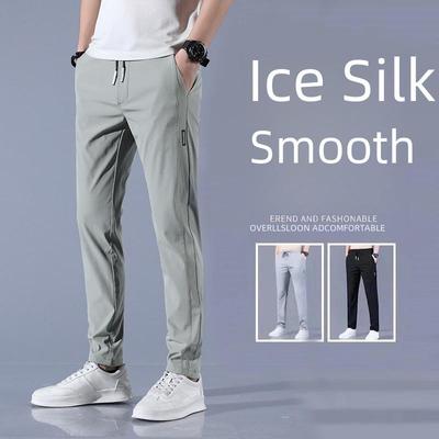 Men's 2022 Summer Ice Silk Black Business Casual Pants - Elastic, Breathable, and Lightweight