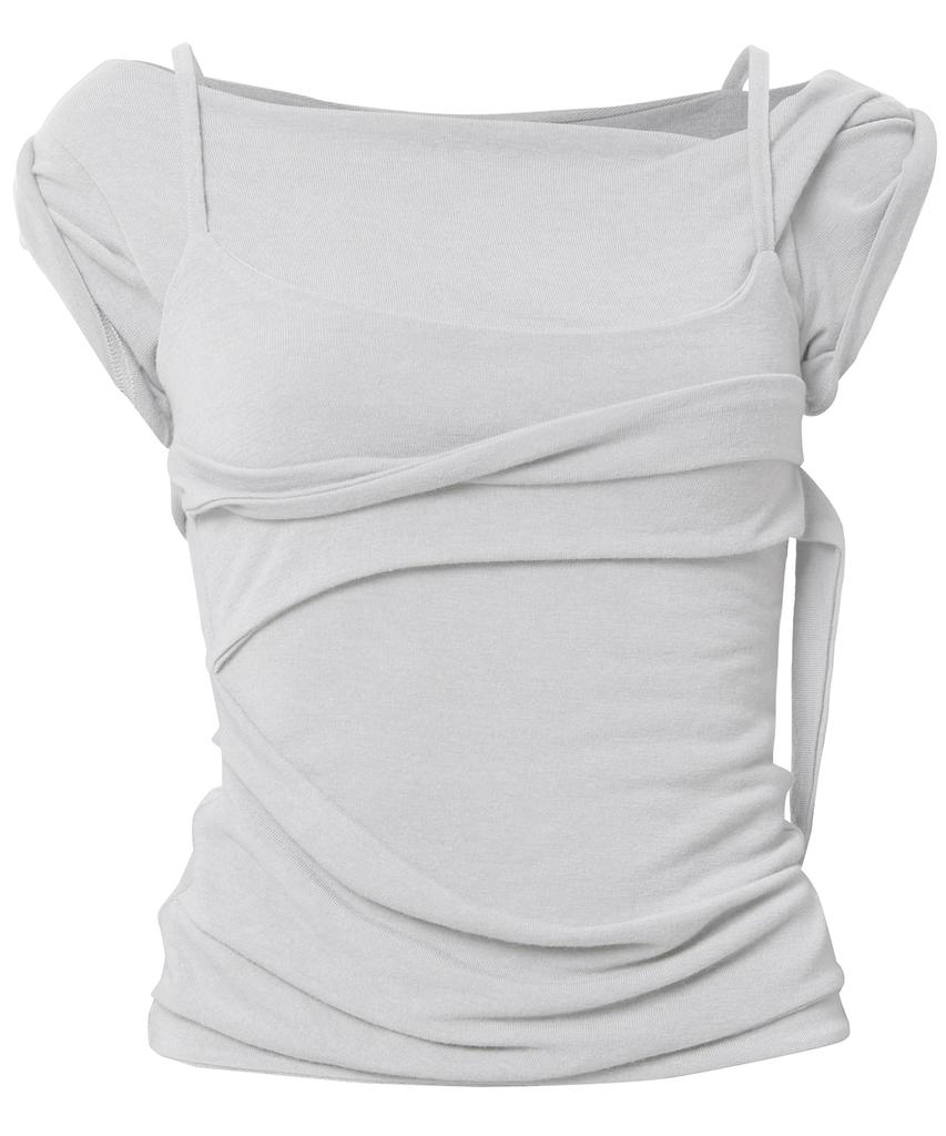 Peulleeoeob Layered Bustier T-Shirt (Fl-108_Cloud White)