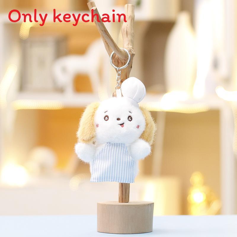 Plush Dog Keychain With Striped Apron Design For Car Bag Decor And Gift
