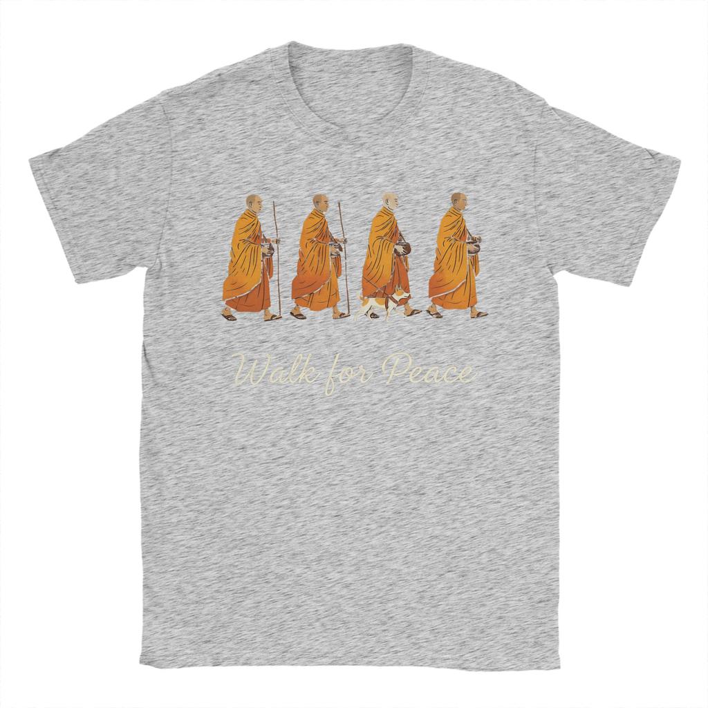 Buddhist Monks Vintage Retro Walk for Peace Unisexs T Shirt Novelty Tees Short Sleeve TShirt Pure Cotton Birthday Present Tops