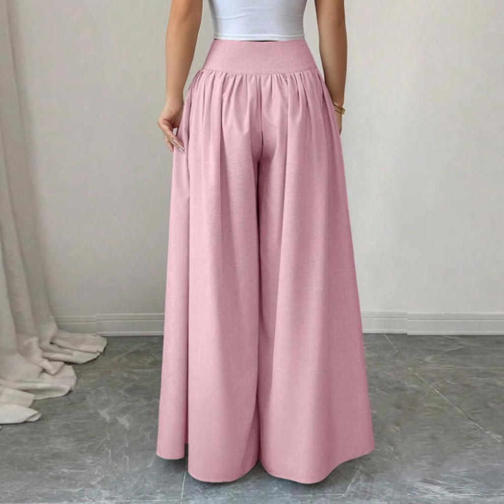 Women's Casual Button Pleated Loose Wide Leg Casual Pants