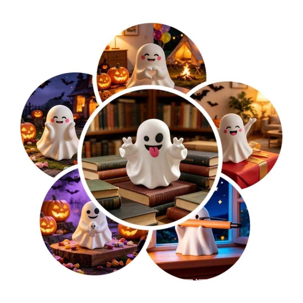 PVC Cute Ghost Figurine Cute Expressions Light Weight Mini Desk Ornament Eco Friendly Mini Size Ghost Pen Holder Friends Gift