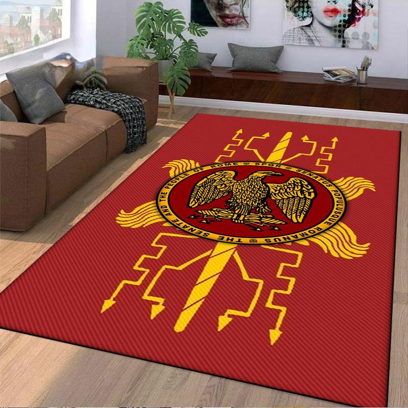 Alfombra Águila Romana con Insignia SPQR sobre Fondo Rojo, Decoración Clásica Adecuada para usar como antideslizante para sofás de sala de estar y dormitorio
