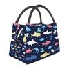 Cute Cartoon Sharks Pattern Thermal Lunch Bag Large Reusable Waterproof Cooler Insulated Lunch Box for Work School Travel Picnic