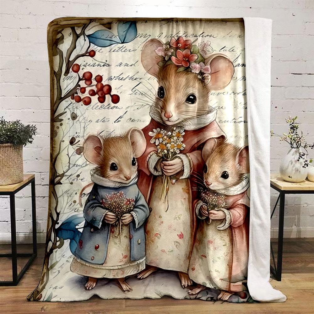 Adorable Mouse Family Themed Blanket bedroom Blanket for Livingroom Couch lunch break Soft throw for Friend's festival Gift