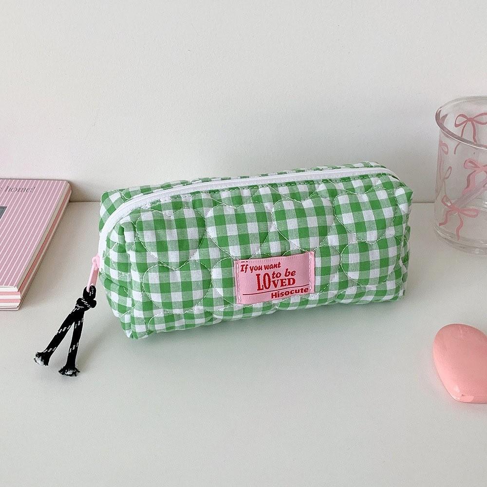Cloth Korean Plaid Stationery Bag Pen Bag Pencil Pouch Plaid Heart Pencil Case  Kids Children