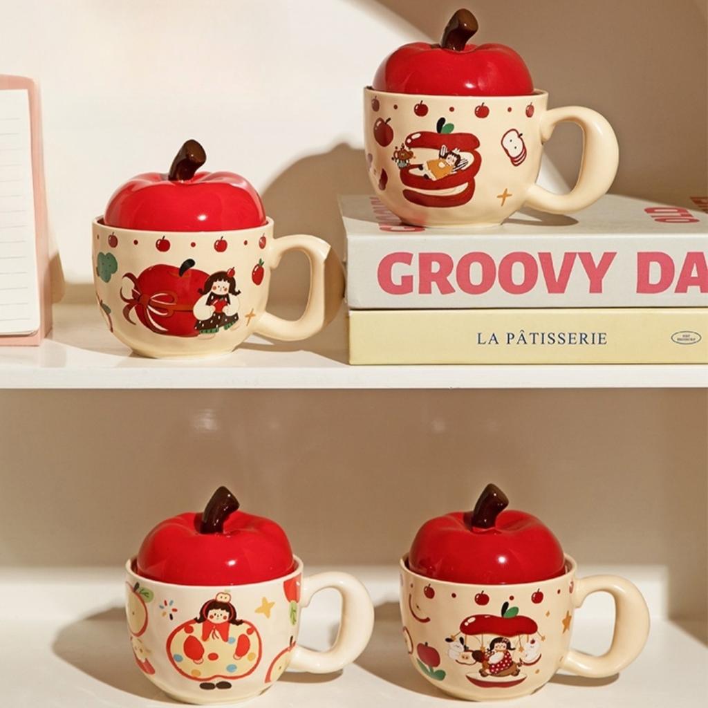 Modern Housewife Apple Mug Lid Water Cup Birthday Present Breakfast Ceramic Coffee Cup Souvenir Gift Ornament