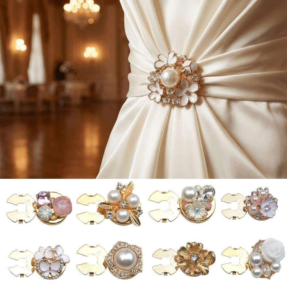 1PC Alloy Pearl Round Shirt Buckle Rhinestone Flower Cufflinksble  for Shirt Dress Decoration