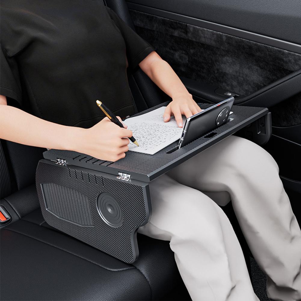Foldable Car Laptop Desk Fiber Texture Car Food Drinks Tray Table Car Holder Automotive Interior Accessories For Tesla Model3/Y