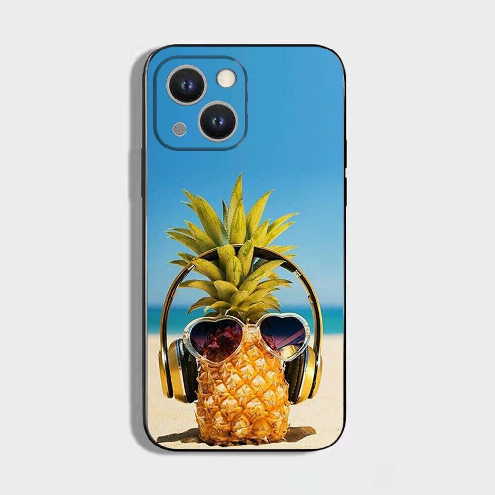 Summer pineapple Phone Case For iPhone 16,15,14,13,12,11 Plus,Pro Max,XS,X,XR,SE,Mini,8,7,Soft Silicone Black Cover