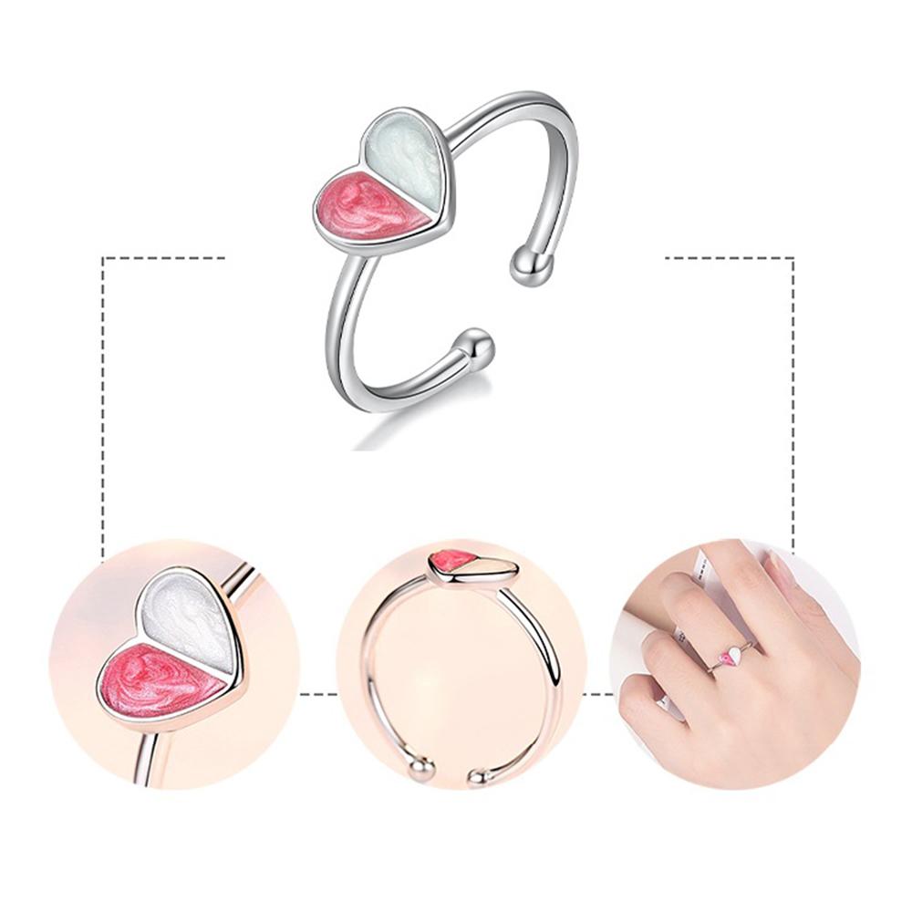 New 925 Sterling Silver Women Ring Fashion Heart -Shaped Crystal Epoxy Adjustable Forefinger Rings Jewelry Anniversary Gift