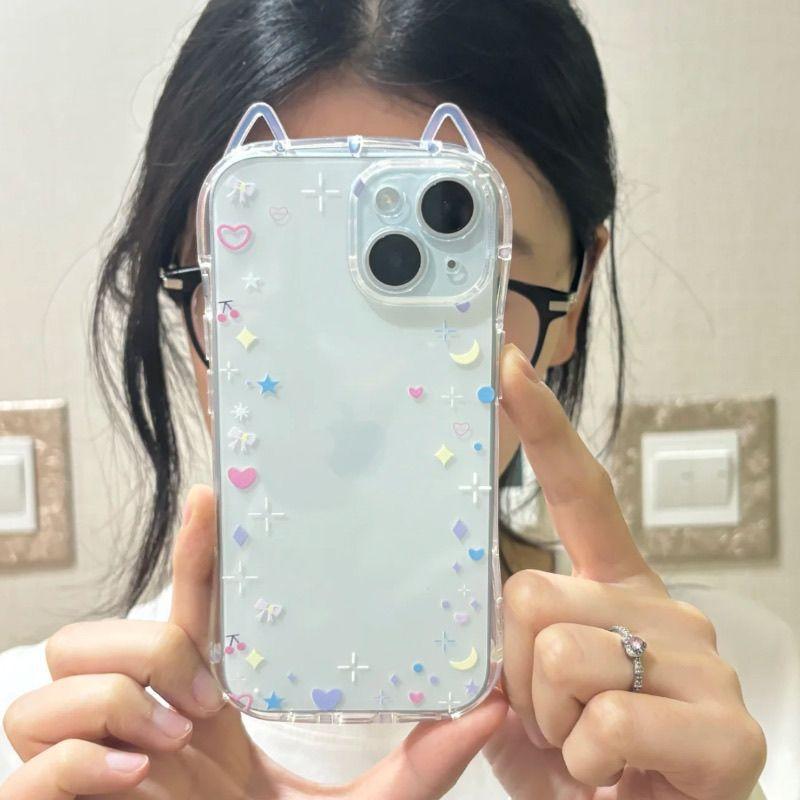 Little Star Is Suitable for Apple 16 Mobile Phone Case 16PROMAX Cat Ear Mobile Phone Case 13 14 15 Soft Case 12pro.