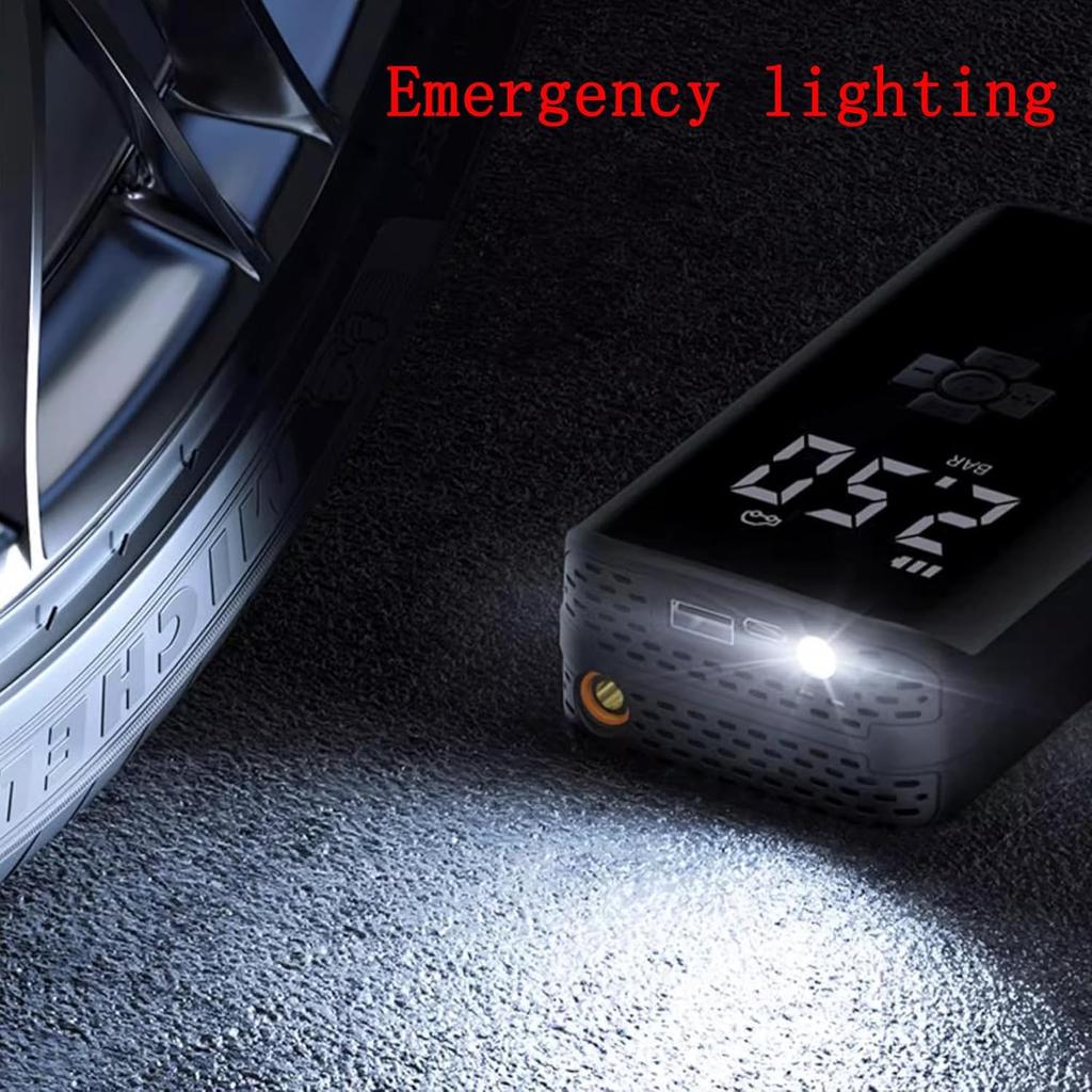 Tire Inflator Portable Air Compressor - with Battery,12V DC Electric,LED Light and Phone Charging - One Click Smart Pump Auto Shut-Off (150 PSI)