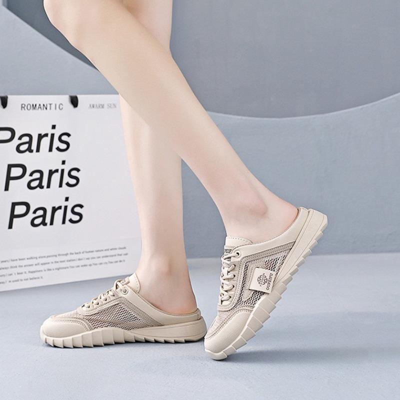 Fashion Women's Fashion Half Slipper Outside Wear Womens Casual Baotou Sandals Mesh Breathable Flat Shoes Sandalias De Mujer Verano 2025