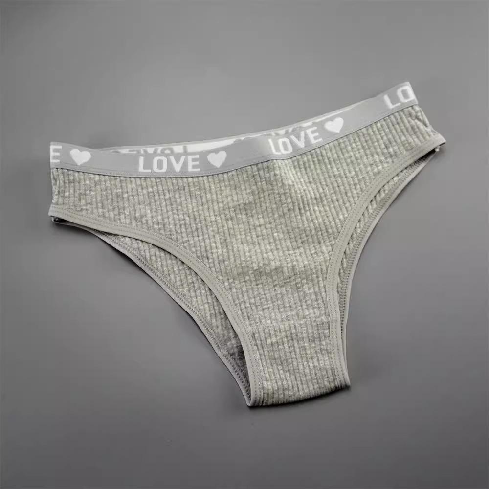 V-Shaped Women's Cotton Ribbed Triangle Mid-Waist Hip-Lifting Breathable Panties