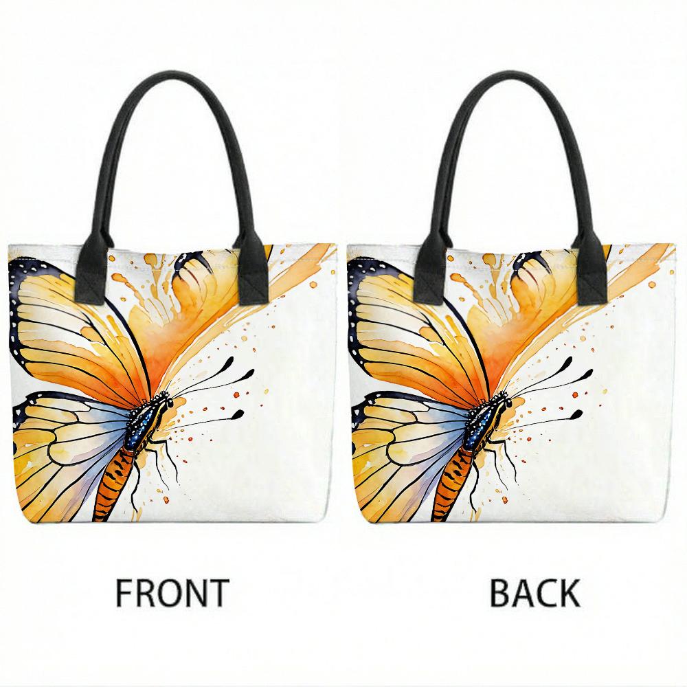 Watercolor Butterfly Print Tote Bag Fashion Casual Large Capacity Shoulder Handbag for Daily Use