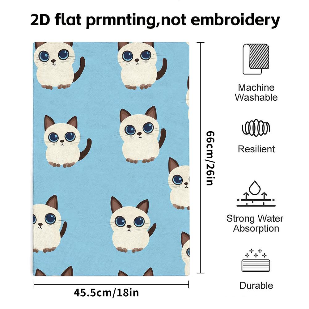 Cute Cartoon Siamese Cat Light Blue Print Bath Towel, Soft Absorbent Quick Dry Kids Shower Towel